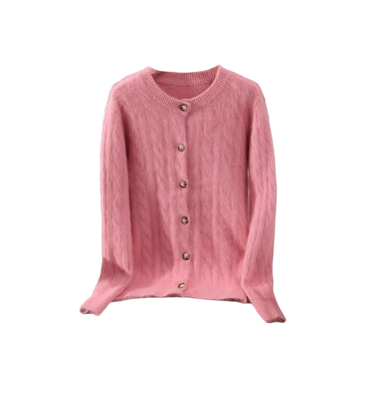 Womens Round Neck Button-Down Cardigan Soft Warm Casual Commuting Stretch Cashmere Sweater Top