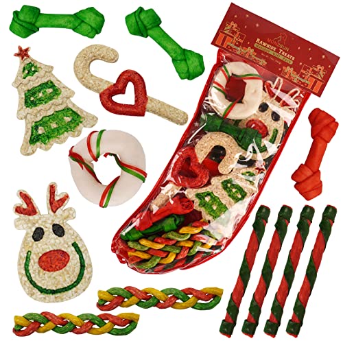 MON2SUN Holiday Christmas Dog Rawhide Treats Stocking for Small to Medium Dogs (13Count)