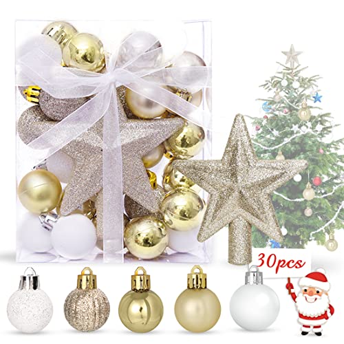 O-Kinee Bolas de Navidad Blanco Dorado, 30 pcs Bolas de Navidad, Navidad Esferas de Plastico, Bolas para Arbol de Navidad, Decoracion Arbol Navidad, Regalos de Colgantes de Navidad, 3CM Cover