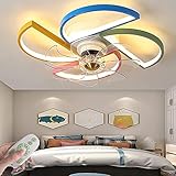 Children's Room Windmill Ceiling Fan with LED Lighting Dimmable Crystal Fan Ceiling Light Silent Remote Control Ceiling Fan, Living Room Bedroom