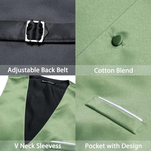 Image of Barry.Wang Vest for Men Business /Leisure Dress Suit Vests V-neck 2 Pockets Wedding Party Tuxedo Satin Waistcoat