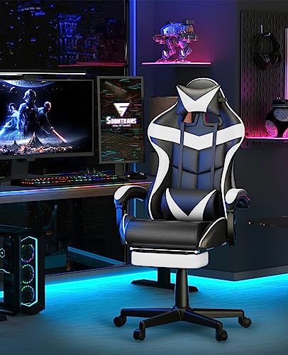 Soontrans White Gaming Chairs With Footrest, Video Game Chairs For Adults Teens,Ergonomic Gamer Chair With Headrest, Lumbar Support Adjustable Recliner Chair(Polar White) #TOP7