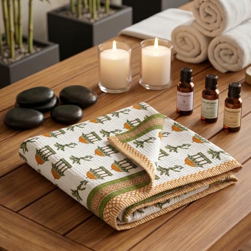 Image of Mafatlal Madhuban Soft & Absorbent Cotton Bath Towel (147x76 cm) | 250 GSM | Lightweight, Quick Dry, Floral Design