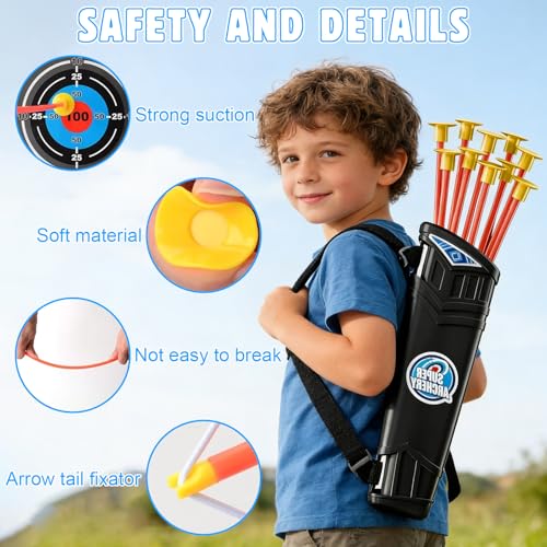 YGVQN Pfeil und Bogen Set für Kinder ab 6 Jahren, LED Bogenschießen Spielzeug mit Saugnapfpfeilen, Schaumstoffzielen, Zielscheibe & Köcher, Outdoor Spiele für Kinder, Geschenk für Jungen und Mädchen
