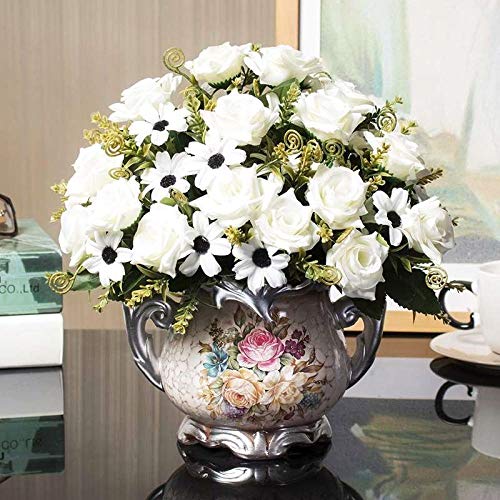 Lhqin Kunstbloem Kunstmatige Bloem Diy Nep Bloem En Vaas Kunststof Boeket Voor Familie Tuin Feest Bruiloft Kantoordecoratie - 5 Wit