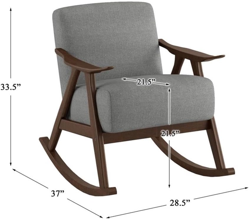 Pemberly Row Mid-Century Textured Fabric Rocking Chair, 33.5" x 28.5" x 37", Solid Rubber Wood Frame, Dark Walnut Finish, Gray Upholstery, Foam Padding, Modern Living Room or Bedroom Seating