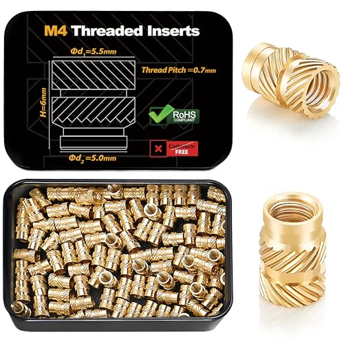 Image of Kadrick 100Pcs M4 Threaded Inserts for 3D Printing Components,M4*H6*D5.5 Metric Brass Knurled Nuts, Insert by Heat into Plastic Parts