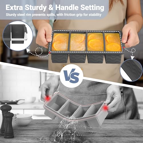 Image of Silicone Freezer Trays with Lid for Soup, 1-Cup & 2-Cup Large Ice Cube Molds Food Storage Containers for Meal Prep, Freeze 500mL /250mL /125mL Portions - 2 Pack