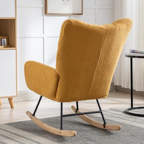 SPOFLYINN Nursery Wingback Glider Rocker with Safe Solid Wood Base Soft Fabric Rocking Chair for Living Room Bedroom Rectangular Teddy PHO_12OW 1 28.54 Yellow by SPOFLYINN - Image 4