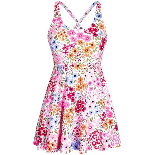 HUAKARY One Piece Swim Dress for Women Swimsuits 2026 Tummy Control Adjustable Strap Modest Cute Bathing Suit X-Large Colorful Floral