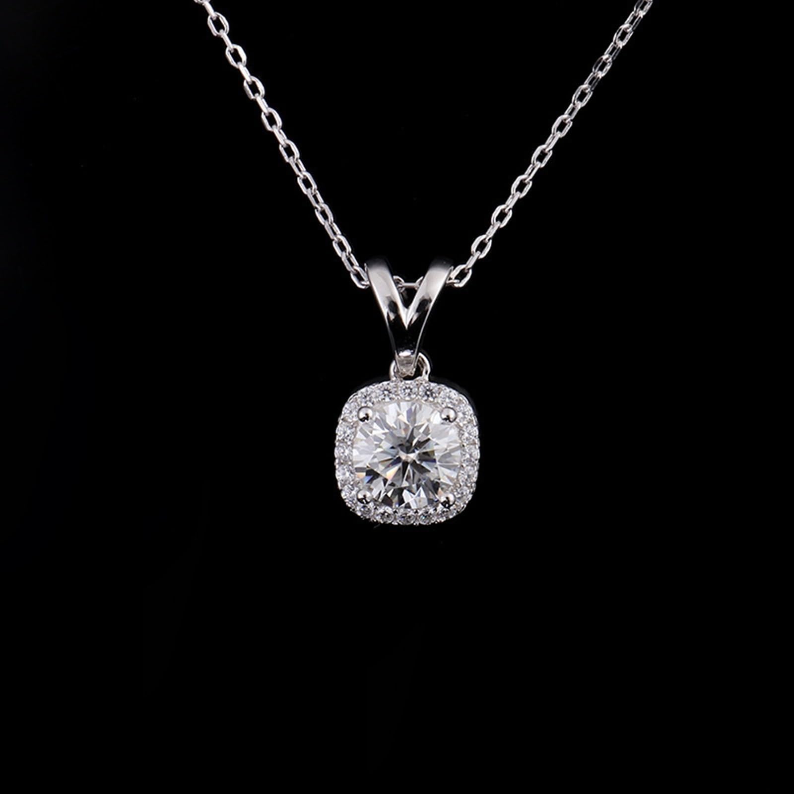 Collane Donna in Oro Bianco 9K/14K/18K/Argento 925 Moissanite Rotonda Semplice da 1ct Collana con Ciondolo Catena 45cm
