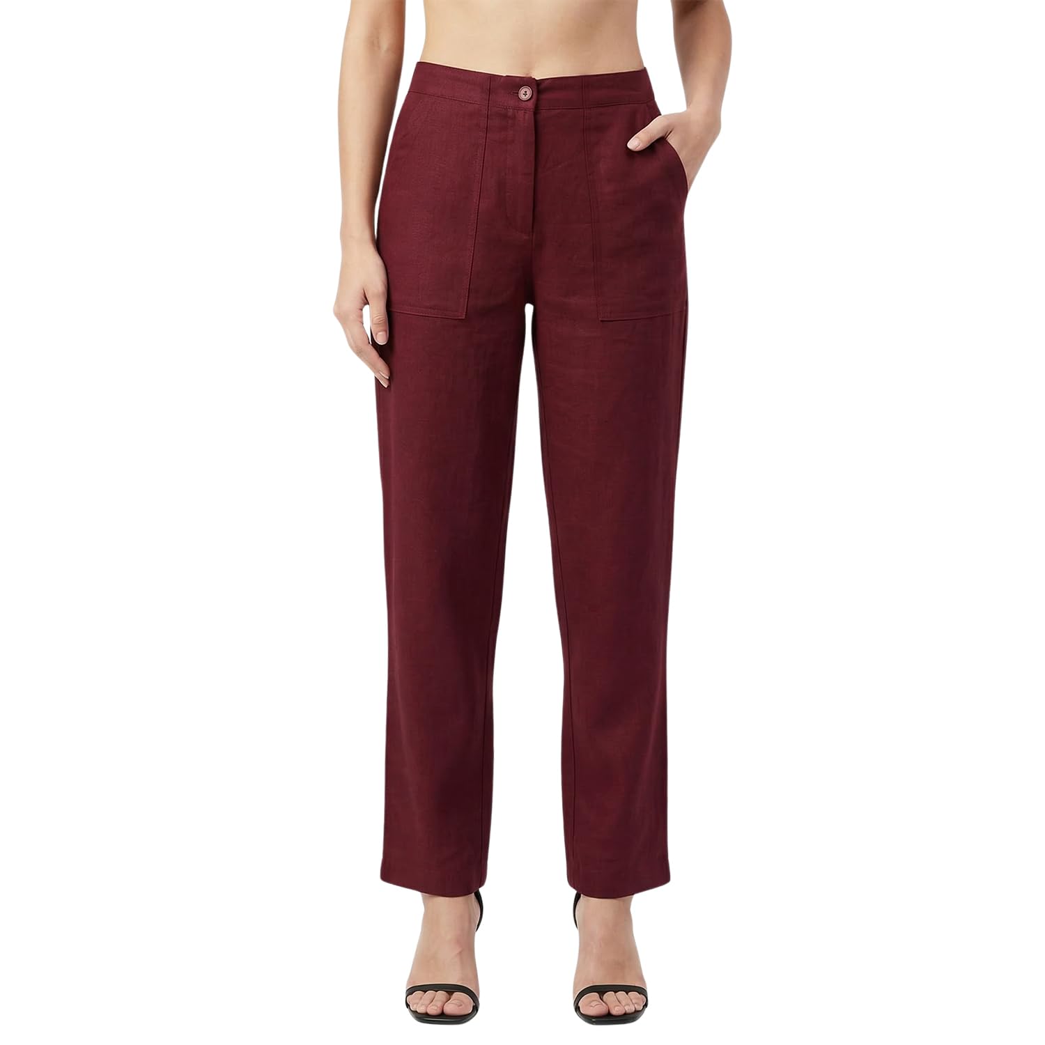 bonjour Women’s Linen Solid Straight Fit Trousers | Mid Rise Casual & Formal Pants for Women | Comfortable Office Wear | Soft Fabric White-picture-30