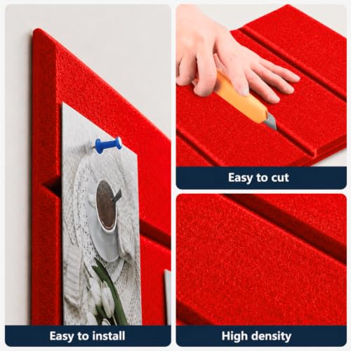 Image of Quiet Canvas Parallel Pinboard, 1x1 ft, Pack of 6, 50 PushPins, (Red)