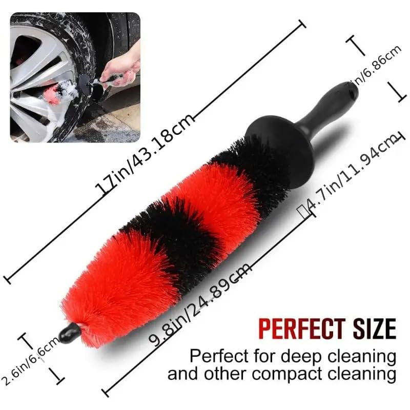 Image of Wheel Rim Brush, Soft Bristle Long Master Car Wheel Tire Detailing Car Washing Brush for Wheels Rims Exhaust Tips Vehicle Engine Motorcycles,No Scratches