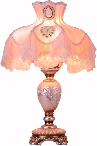 XTKDAIUI Lámparas de mesa tradicionales de color rosa lámpara de mesa clásica de estilo europeo Tiffany lámpara de escritorio victoriana de 22