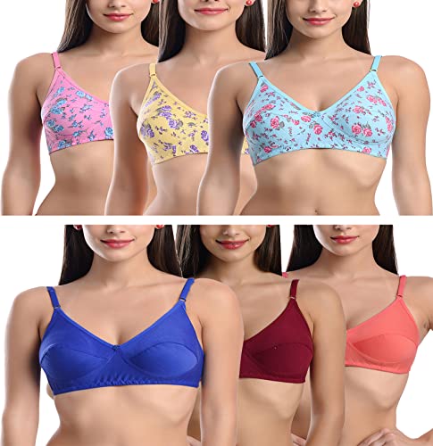 Image of FIMS - Fashion is my style Cotton Bra Non-Padded Non-Wired Bra for Women Combo Pack Girls Everyday Bra, Multicolor Cup B, Pack of 6