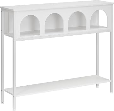 HOOBRO 100 cm Console Table with 3-Tier Storage, Arched Hallway Table with Sturdy Metal Frame, Narrow Sofa Table Behind Couch for Living Room, Hallway, White EWW106XG01