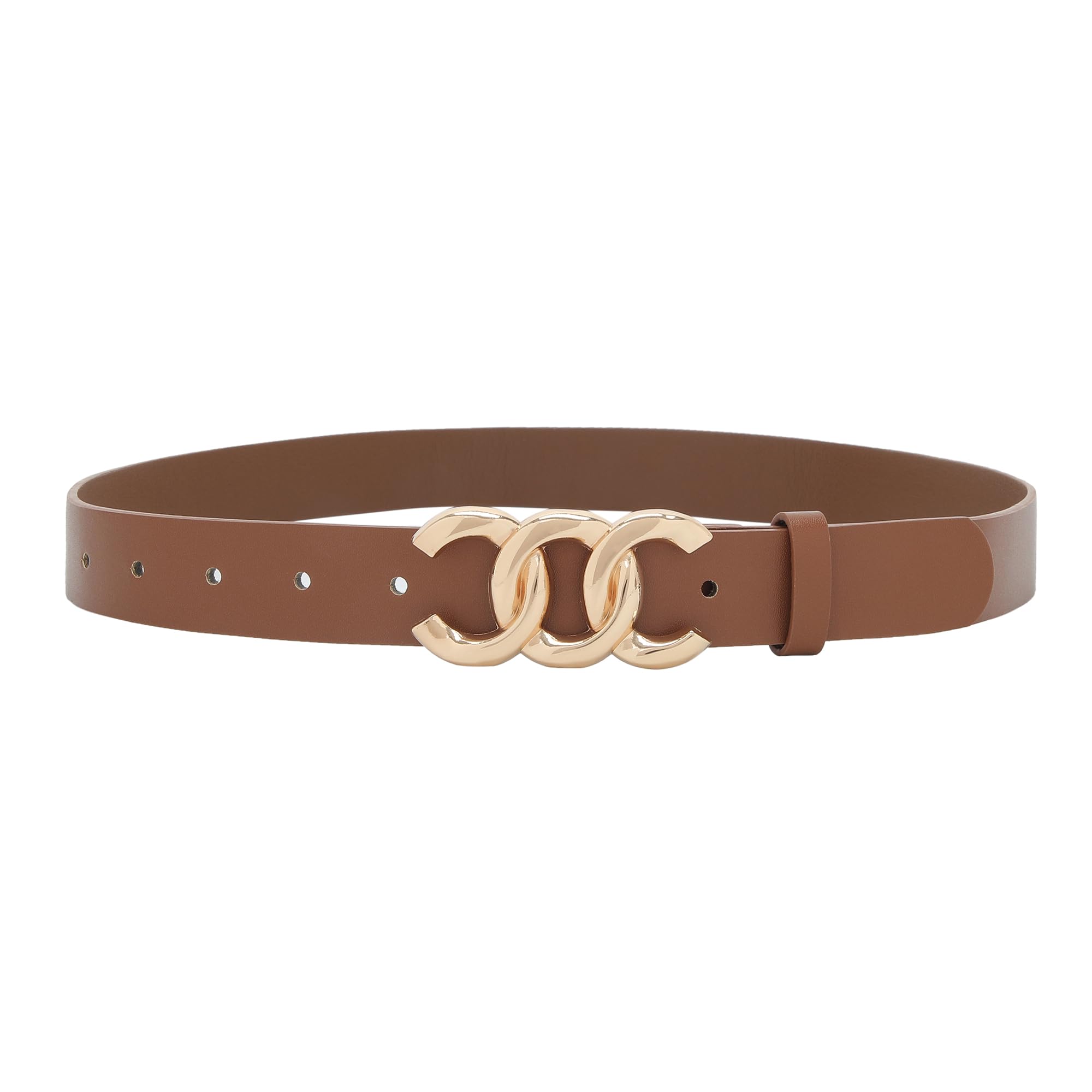 Earnda 2 Pack Women Belts for Jeans Dresses Fashion Gold Buckle Ladies Waist Belt Faux Leather Size up to 41 inch
