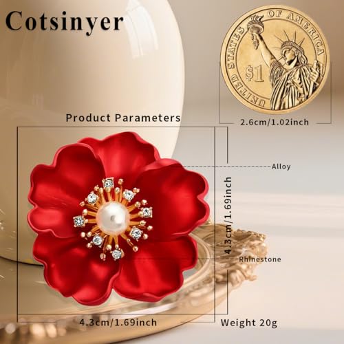 Image of Red Rose Brooch for Women - Elegant Costume Jewelry Pin for Dresses, Hats & Scarves