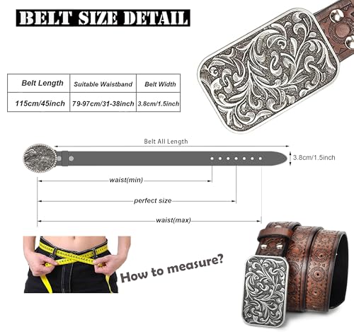 Image of Mealah Womens-Western-Belt Rhinestone-Cowboy-Cowgirl Belt - Embossed PU-Leather Belt with Diamond Flower-Buckle(for 31-38'')