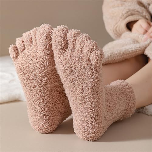 Soft Warm Hosiery, Womens Fuzzy Toe Socks Solid Color Winter Thick Thermal Warm Coral Fleece Furry Five Finger Socks for Casual Home Sleep4