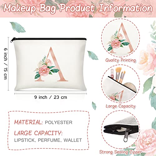 Sanwuta 2 Pcs Initial Canvas Tote Bags Floral Letter Travel Cosmetic Bags Monogrammed Bags for Woman Lady Birthday Wedding(Letter A)