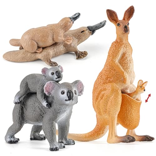 THINKBAY 6PCS Australian Animal Figurines Family Toys for Kids, Zoo Safari Animal Figure, Includes Koala,Kangaroo,Platypus Figures with Cubs, Birthday Gift Party Favors Cake Toppers for Boy Girl