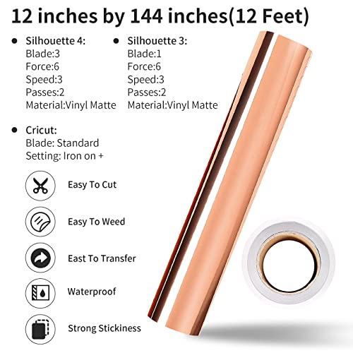 Image of Rose Gold Permanent Vinyl Roll 12 inch x 12FT - Lya Vinyl Metallic Outdoor Permanent Vinyl - Adhesive Vinyl Roll for Home Decor, Party Decoration, Mug, Window