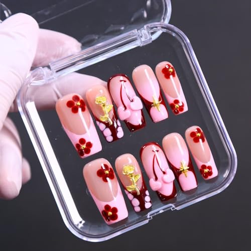 MAGLFELL 10Pcs Press On Nails Square Shape Hnadmade Fake Nails,