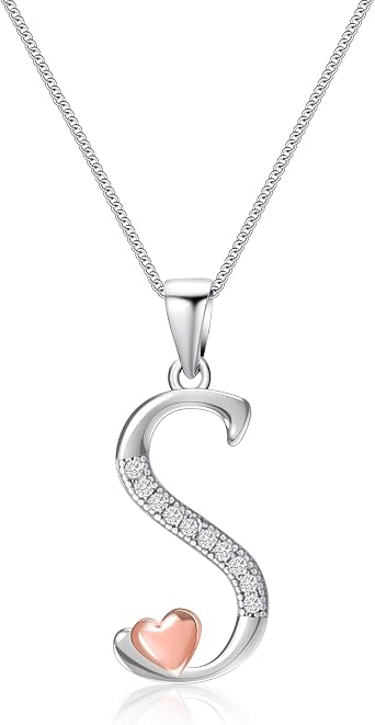 Mesovor 925 Sterling Silver Initial Necklace for Women, Dainty Sterling Silver Letter Cubic Zirconia Necklace Jewelry Gifts for family Mother Sister Wife