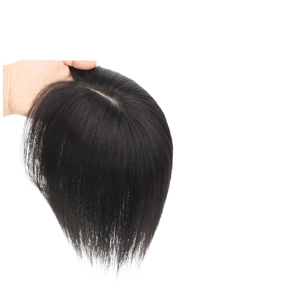 3.9×4.7inch Base Clip in Toppers Straight Human Hair Wiglet Hairpiece for Women Hair Loss. (Natural black,25cm bangs)