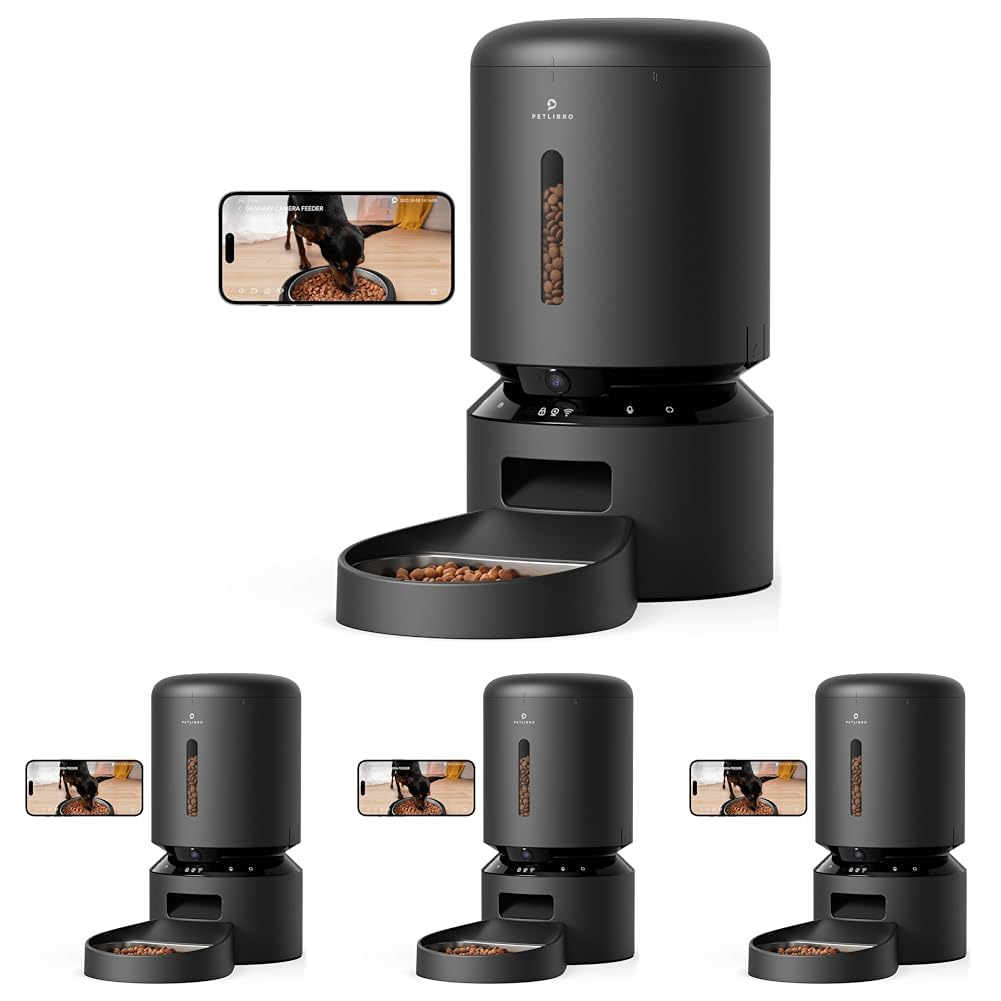 Alimentatore automatico per gatti con fotocamera, video HD 1080p con visione notturna, alimentatore WiFi per animali domestici 5G con audio a 2 vie, sensore di cibo e blocco basso, avvisi di movimento