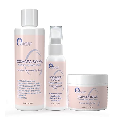 E70 Rosacea Solve Set  Incluye crema de rosácea suero y jabón facial hidratante  Ingredientes beneficiosos combinados como aloe vera ácido