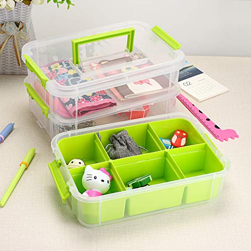 Btsky 3 Layer Stack & Carry Box, Plastic Multipurpose Portable Storage Container Box Handled Organizer Storage Box With Removable Tray For Organizing Sewing, Art Craft, Supplies Green #TOP7