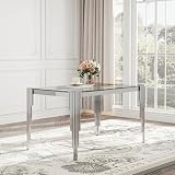 Modern Rectangle Glass Dining Table for 4-6 People, 53' Clear Tempered Glass Desktop...