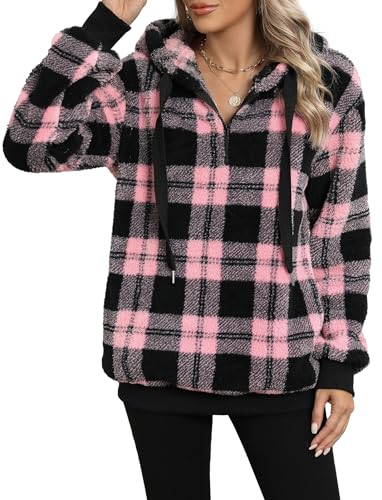 Yanekop Womens Oversized Hoodies Quarter Zip Pullover Sherpa Jacket Zip Up Sweatshirt Fuzzy Fleece Pullover with Pockets2