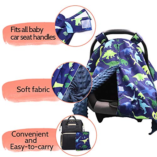 Image of TANOFAR Car Seat Cover Baby, Minky Infant Car Seat Cover for Privacy Nursing, Peekaboo Opening Infant Car Seat Cover, Must-Have Baby Gift, Blue Dinosaur