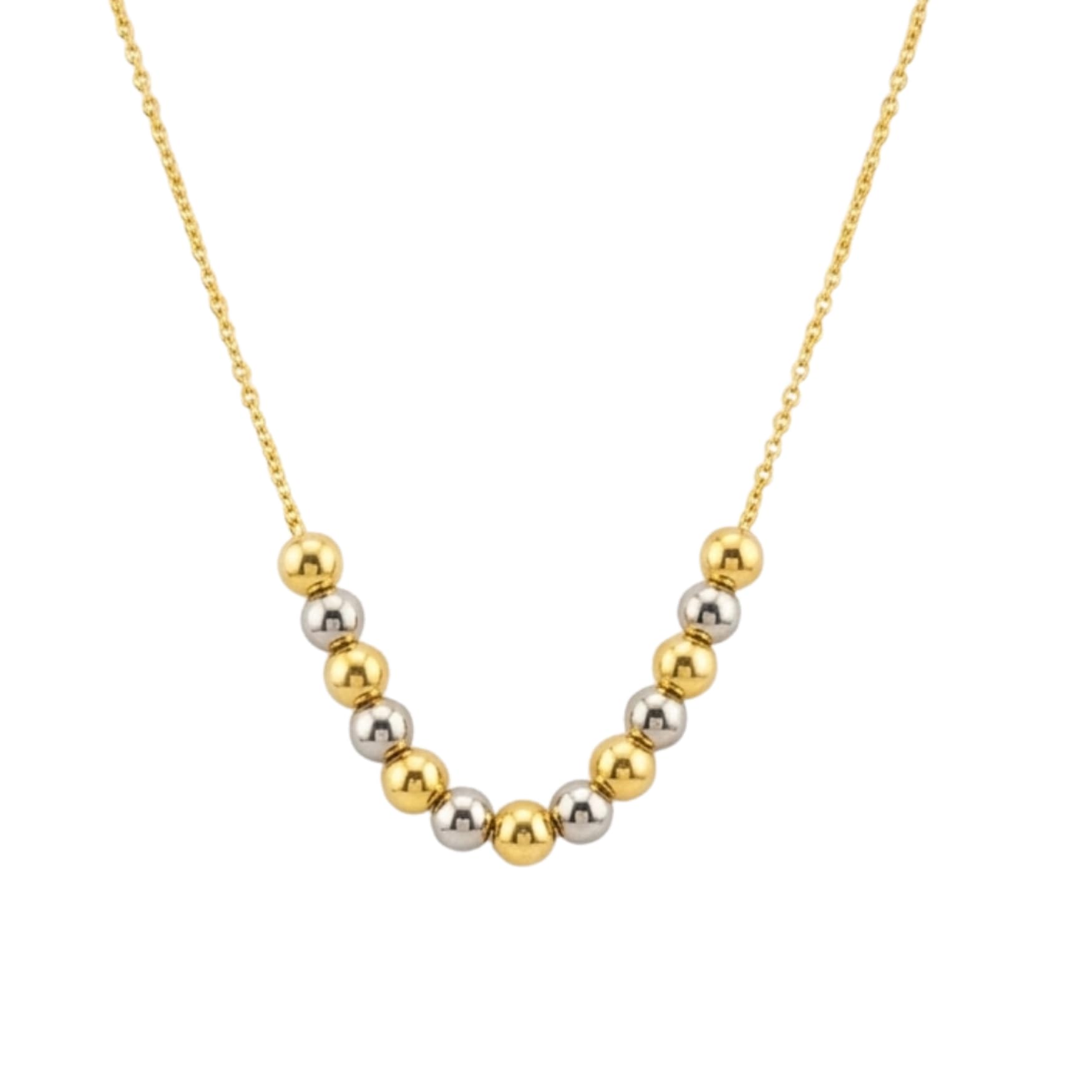 czardonic Dual Tone Gold and Silver Plated Ball Pendant Necklace Elegant Two-Tone Metallic Beads Chain Jewelry-picture-15