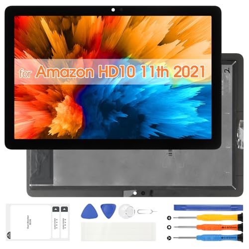 for Amazon Fire HD 10 (11th Generation) LCD Display - for Amazon Fire HD10 Plus 2021 T76N2B T76N2P LCD Touch Screen Replacement for Amazon Fire HD 10 (2021) Digitizer Glass Assembly with Tools (Black)