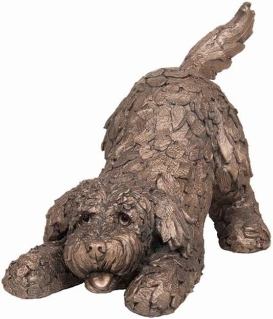 Barney the Cockapoo dog playing Frith Sculpture Ornament made from Cold Cast Bronze AT038