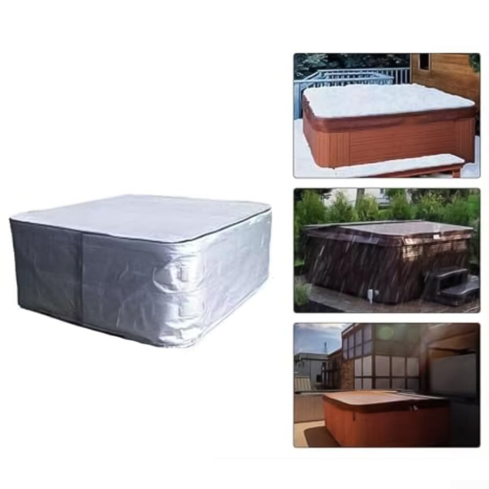 Couverture de spa isolante Oxford 210D avec porte d'accès pour protection contre les intempéries et la saleté - Argenté (3 options de taille) (200 x 200 x 85 cm)