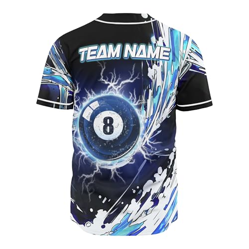 Customized Billiards Themed Button Down Baseball Jersey con gráfico impreso USA 8 Ball Pool Sports Tee Shirt miniatura 4