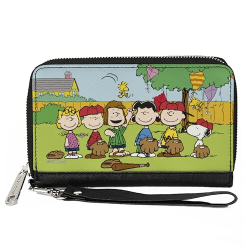 Buckle-Down Peanuts Wallet, Zip Around, Peanuts Gang Backyard Baseball Group Pose, Vegan Leather