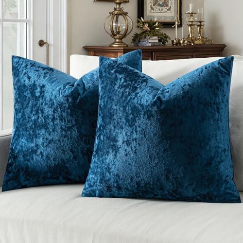 MIULEE Velvet Throw Pillow Covers Set of 2, Soft Neutral Decorative Pillow Cases with Luxurious Textured Vintage Cushion Covers for Home Decor Couch Sofa Bed,Navy Blue 18x18 inch
