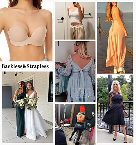 Miss Body Women’s Adhesive Bra Strapless Self Sticky Invisible Push Up Reusable Bras For Backless Dress Beige #TOP2