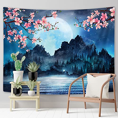 Moon Tapestry Ocean Mountain Tapestry Flower Cherry Blossom Tapestry Wall Hanging For Bedroom Living Room Aesthetic Wall Art Decor 60 X 40 Inches #TOP4