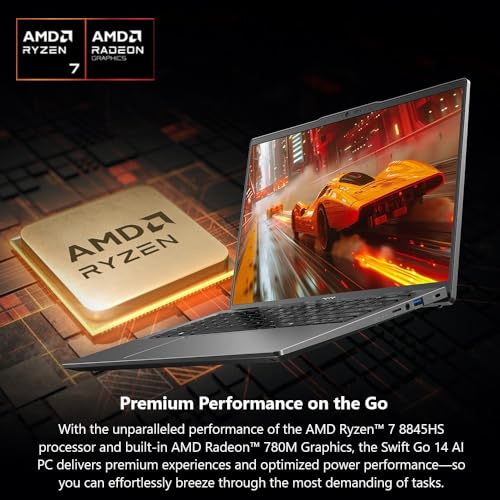 Image of acer Swift Go 14 Laptop | 14 inch 1920 x 1200 Touch Display | Unlock AI Experiences | AMD Ryzen 7 8845HS Octa-Core Ryzen AI Capable Processor | 16GB LPDDR5X | 1TB PCIe Gen 4 SSD | SFG14-63T-R1F4
