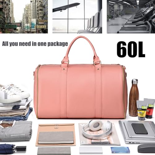 Styleushaven Foldable Travel Bag 2.0, 60L Foldable Duffle Bag for Travel with Wheels, Waterproof 2 in 1 Convertible PU Leather Travel Bag & Removable Wheels (Black, No wheels)3