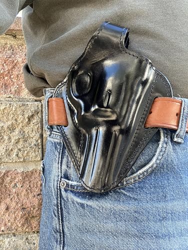 Cal38TT4 Handcrafted Leather Belt Holster for Taurus Tracker 44 Magnum 4' Barrel 5 Rounds (Black)