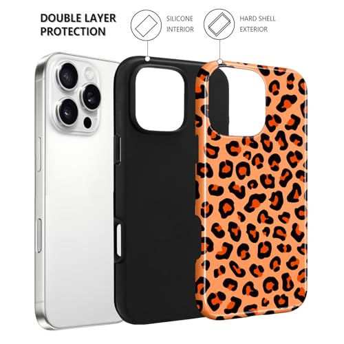 Image of Magnetic for iPhone 16 Pro Case for Women Men, Orange Leopard | Cute Cheetah Pattern Design [Compatible with MagSafe] 2-Layer Hybrid Shockproof Glossy Protective Cover